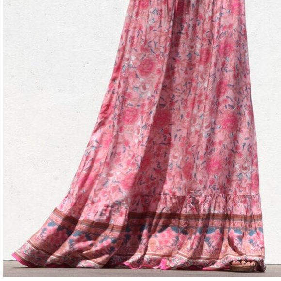 Boho Gypsy Peasant Off Shoulder Ruffle Crop Top Flared Maxi Skirt 2 Piece Set - Picture 7 of 7